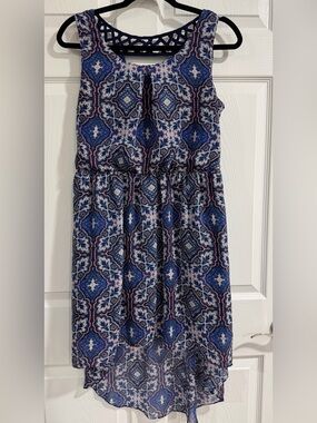 by & by Navy Blue and White Printed Sleeveless Dress with Pink Accents